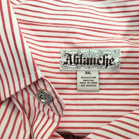 ABLANCHE Red & White Striped Long Sleeve Button Down Shirt - Men's 3XL - Picture 5 of 5